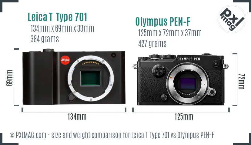 Leica T  Type 701 vs Olympus PEN-F size comparison
