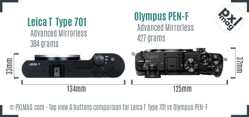 Leica T  Type 701 vs Olympus PEN-F top view buttons comparison