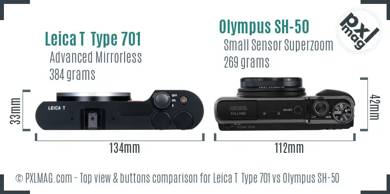 Leica T  Type 701 vs Olympus SH-50 top view buttons comparison
