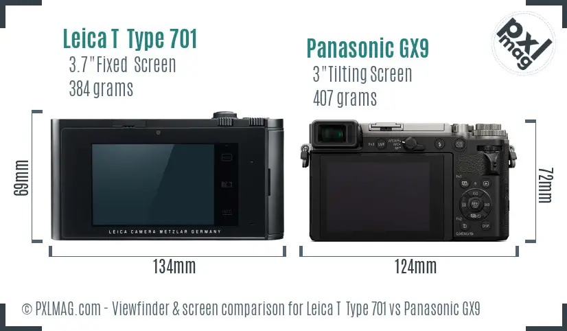 Leica T  Type 701 vs Panasonic GX9 Screen and Viewfinder comparison