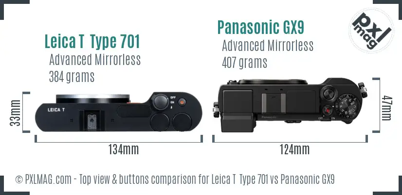 Leica T  Type 701 vs Panasonic GX9 top view buttons comparison