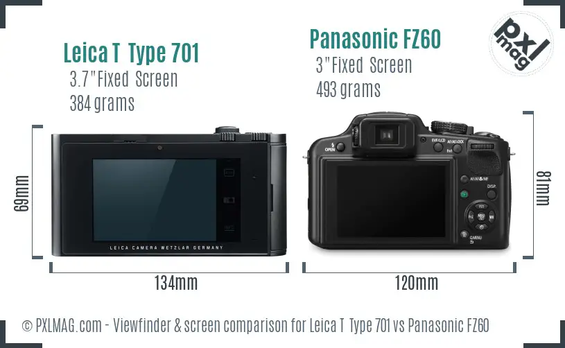 Leica T  Type 701 vs Panasonic FZ60 Screen and Viewfinder comparison