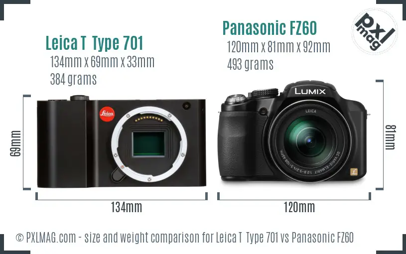 Leica T  Type 701 vs Panasonic FZ60 size comparison