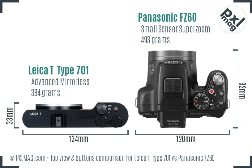 Leica T  Type 701 vs Panasonic FZ60 top view buttons comparison