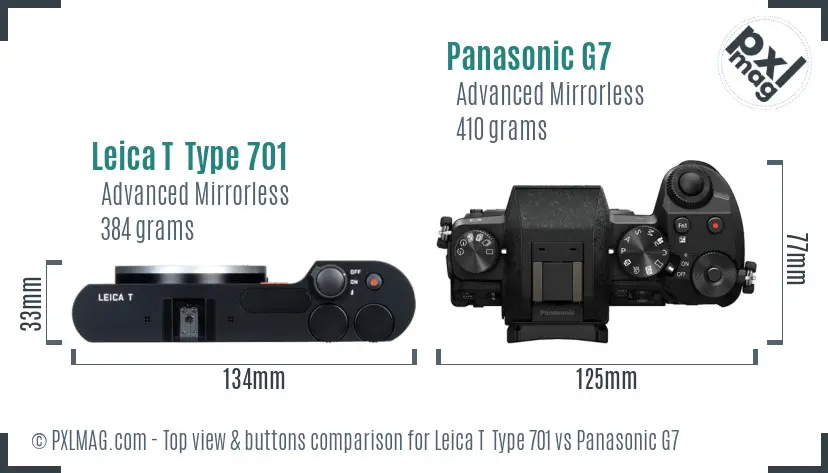 Leica T  Type 701 vs Panasonic G7 top view buttons comparison