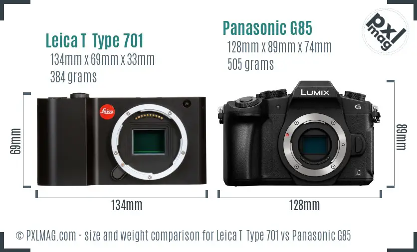 Leica T  Type 701 vs Panasonic G85 size comparison