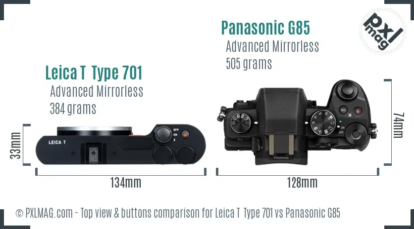 Leica T  Type 701 vs Panasonic G85 top view buttons comparison