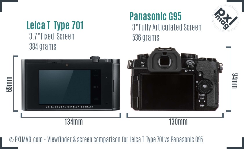 Leica T  Type 701 vs Panasonic G95 Screen and Viewfinder comparison