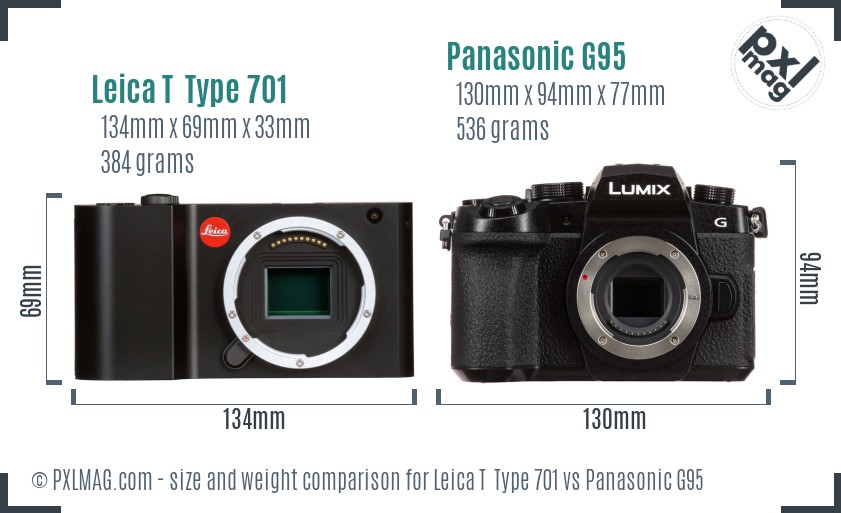 Leica T Type 701 vs Panasonic G95 size comparison Leica T Type 701 vs Panasonic G95 size comparison
