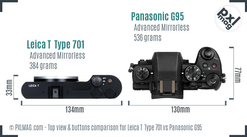 Leica T  Type 701 vs Panasonic G95 top view buttons comparison