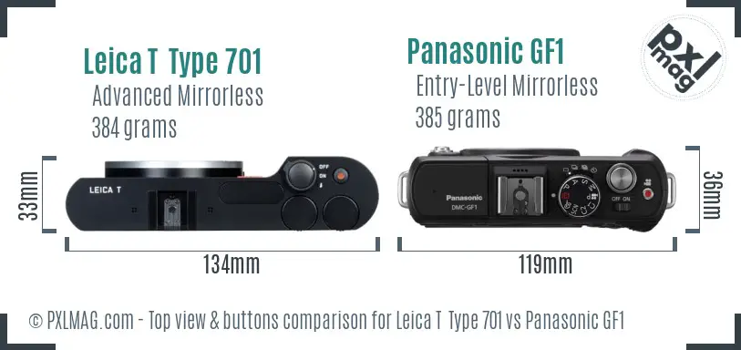 Leica T  Type 701 vs Panasonic GF1 top view buttons comparison
