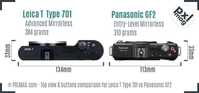 Leica T  Type 701 vs Panasonic GF2 top view buttons comparison
