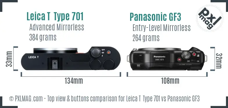 Leica T  Type 701 vs Panasonic GF3 top view buttons comparison