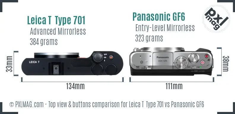 Leica T  Type 701 vs Panasonic GF6 top view buttons comparison