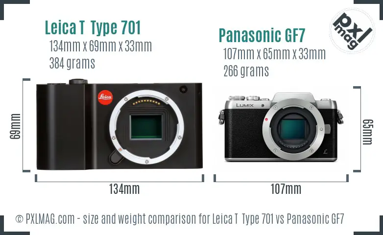 Leica T  Type 701 vs Panasonic GF7 size comparison