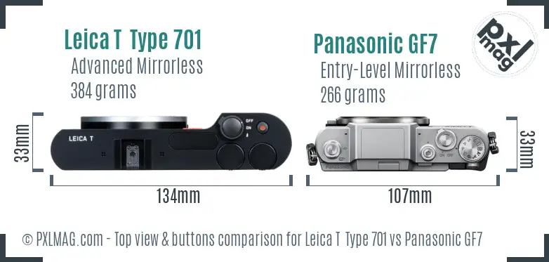 Leica T  Type 701 vs Panasonic GF7 top view buttons comparison