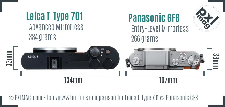 Leica T  Type 701 vs Panasonic GF8 top view buttons comparison