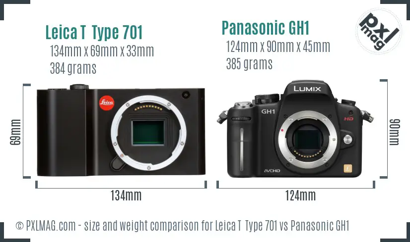 Leica T  Type 701 vs Panasonic GH1 size comparison