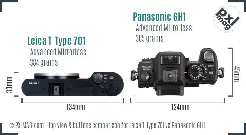 Leica T  Type 701 vs Panasonic GH1 top view buttons comparison