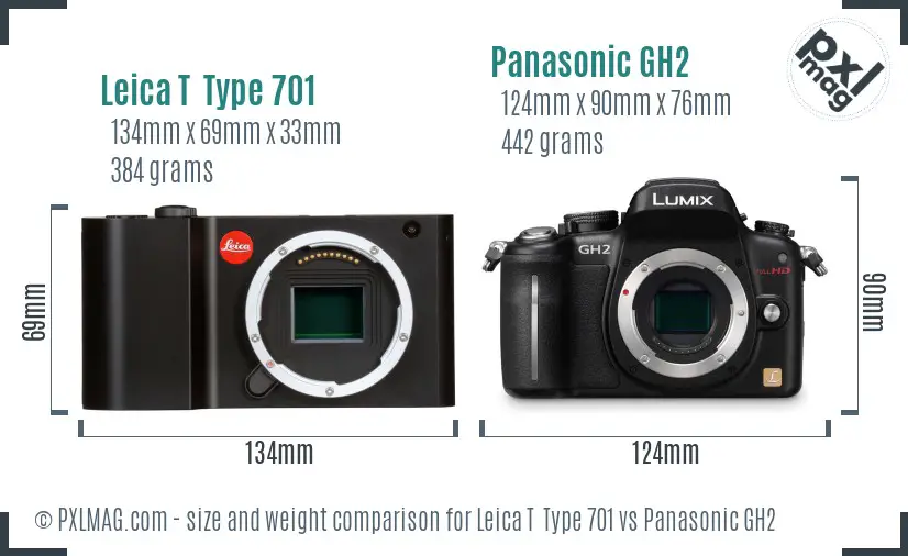 Leica T  Type 701 vs Panasonic GH2 size comparison