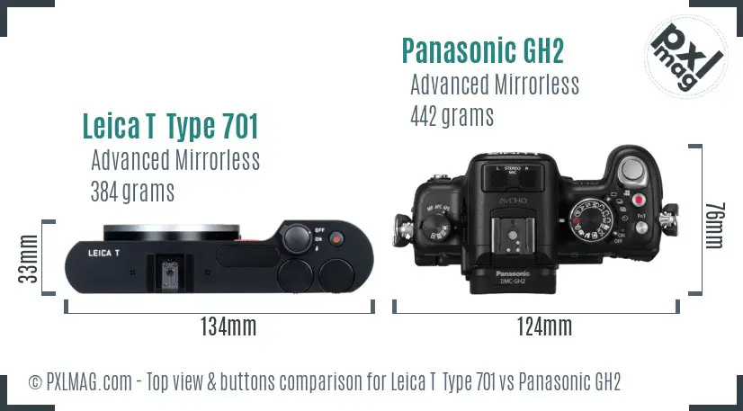Leica T  Type 701 vs Panasonic GH2 top view buttons comparison