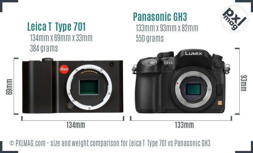 Leica T  Type 701 vs Panasonic GH3 size comparison