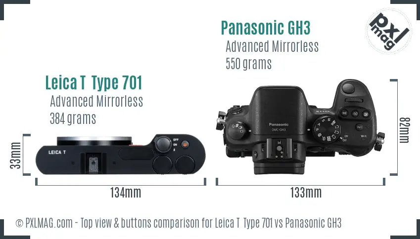 Leica T  Type 701 vs Panasonic GH3 top view buttons comparison