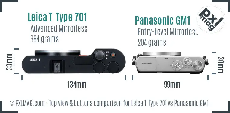 Leica T  Type 701 vs Panasonic GM1 top view buttons comparison