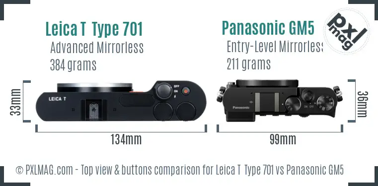 Leica T  Type 701 vs Panasonic GM5 top view buttons comparison