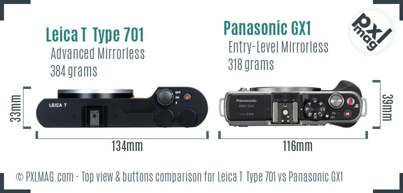 Leica T Type 701 vs Panasonic GX1 top view buttons comparison Leica T Type 701 vs Panasonic GX1 top view buttons comparison