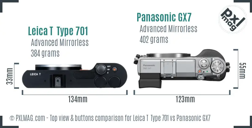 Leica T  Type 701 vs Panasonic GX7 top view buttons comparison