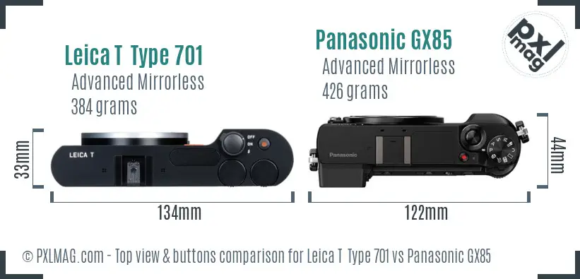 Leica T  Type 701 vs Panasonic GX85 top view buttons comparison