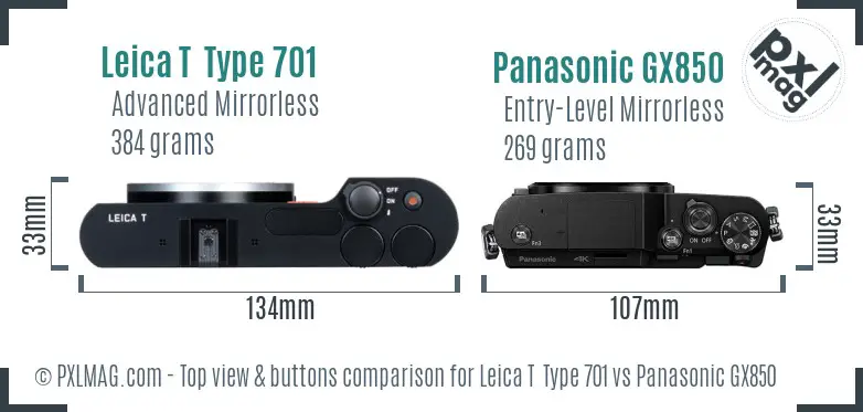 Leica T  Type 701 vs Panasonic GX850 top view buttons comparison