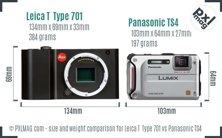 Leica T  Type 701 vs Panasonic TS4 size comparison