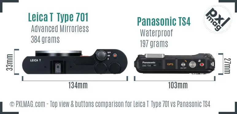 Leica T  Type 701 vs Panasonic TS4 top view buttons comparison