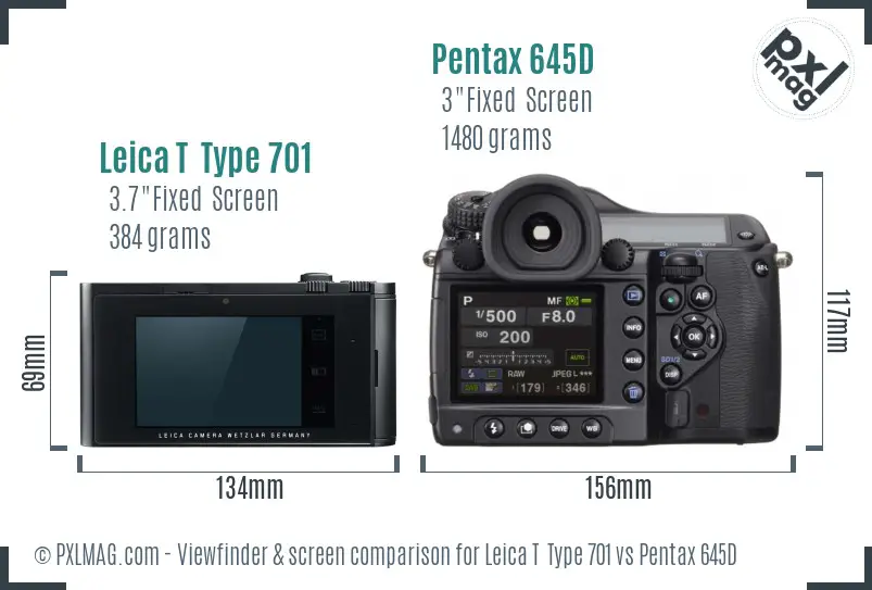 Leica T  Type 701 vs Pentax 645D Screen and Viewfinder comparison