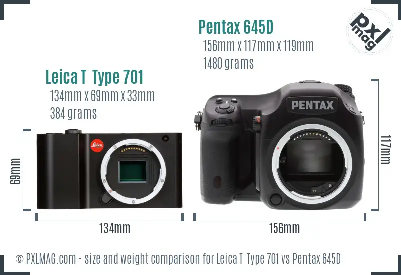 Leica T  Type 701 vs Pentax 645D size comparison