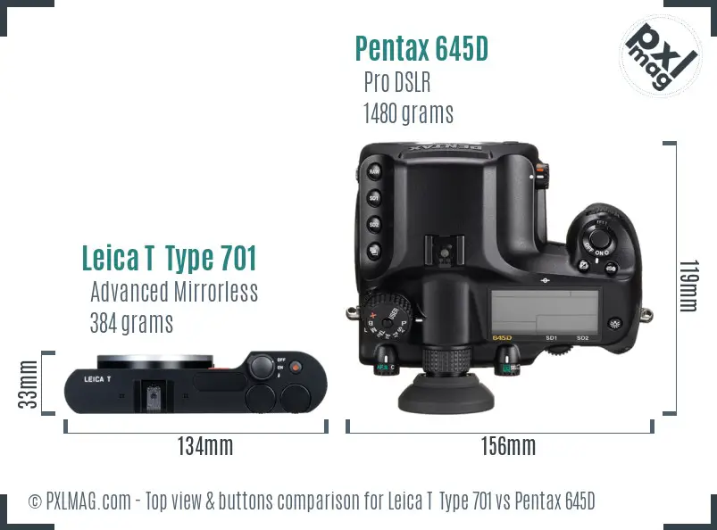 Leica T  Type 701 vs Pentax 645D top view buttons comparison