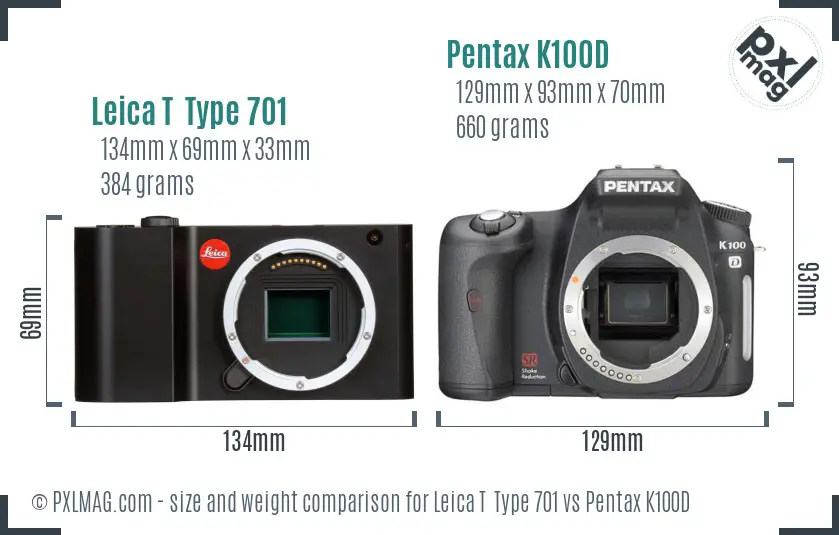 Leica T  Type 701 vs Pentax K100D size comparison