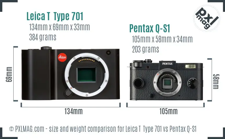 Leica T  Type 701 vs Pentax Q-S1 size comparison
