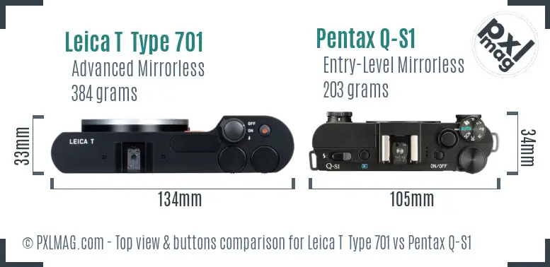 Leica T  Type 701 vs Pentax Q-S1 top view buttons comparison