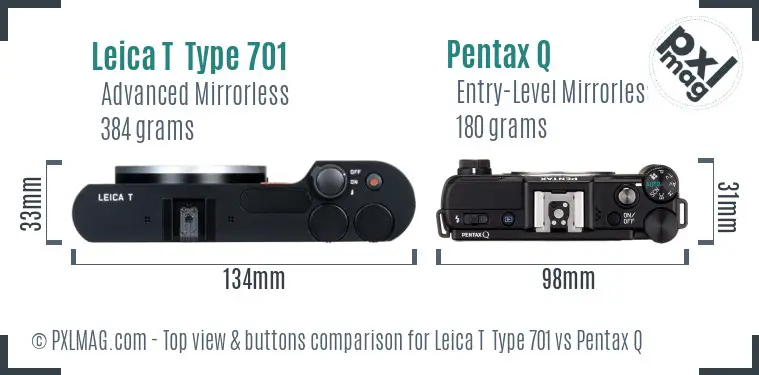 Leica T  Type 701 vs Pentax Q top view buttons comparison