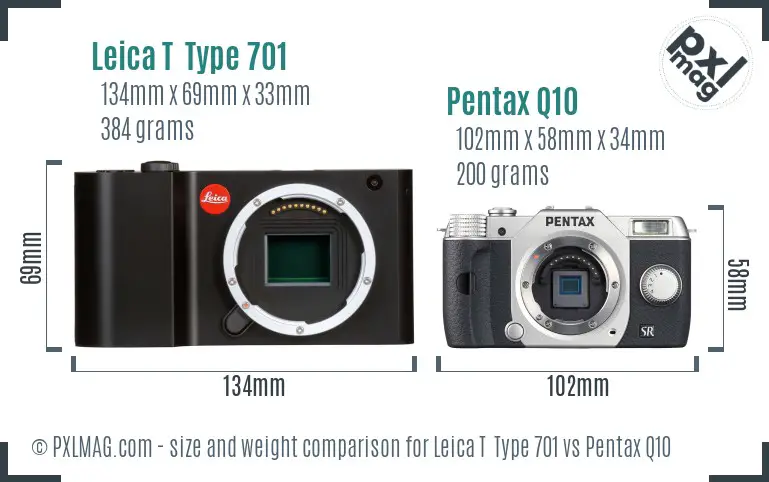 Leica T  Type 701 vs Pentax Q10 size comparison