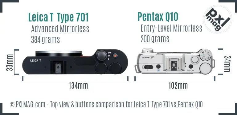 Leica T  Type 701 vs Pentax Q10 top view buttons comparison