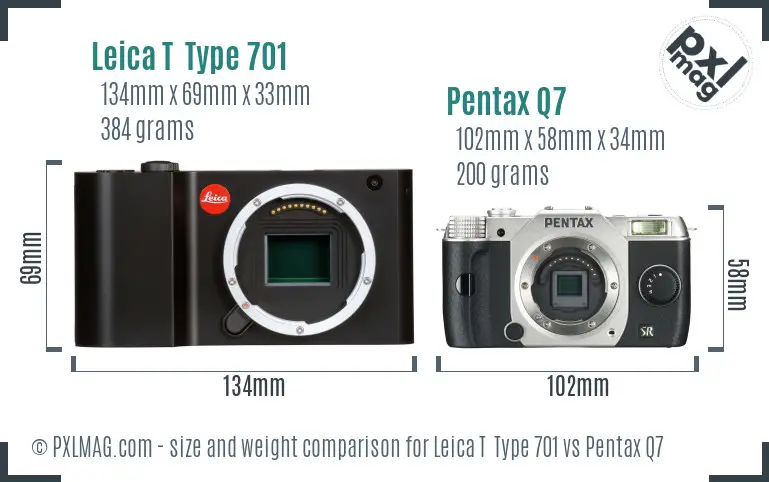 Leica T  Type 701 vs Pentax Q7 size comparison