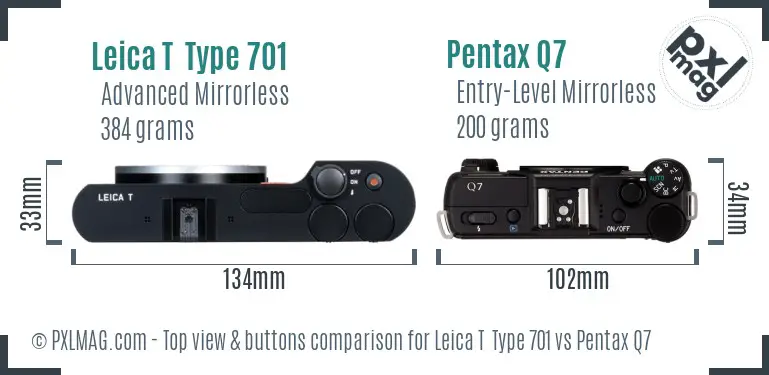 Leica T  Type 701 vs Pentax Q7 top view buttons comparison