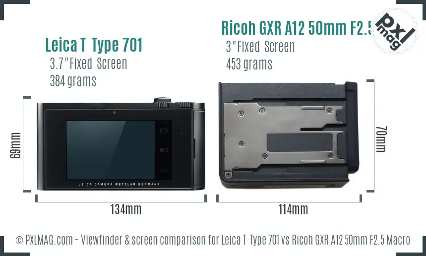 Leica T  Type 701 vs Ricoh GXR A12 50mm F2.5 Macro Screen and Viewfinder comparison