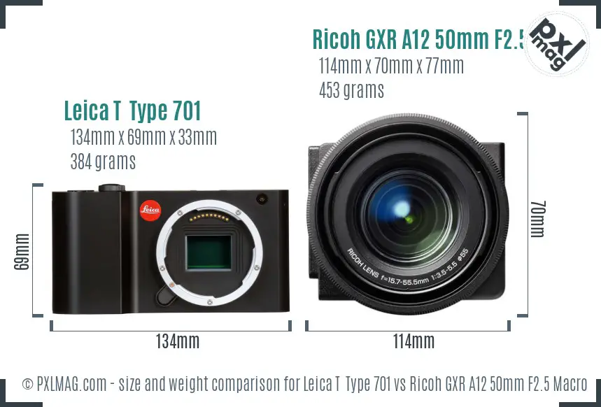 Leica T  Type 701 vs Ricoh GXR A12 50mm F2.5 Macro size comparison