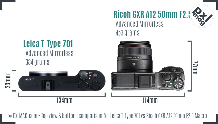 Leica T  Type 701 vs Ricoh GXR A12 50mm F2.5 Macro top view buttons comparison