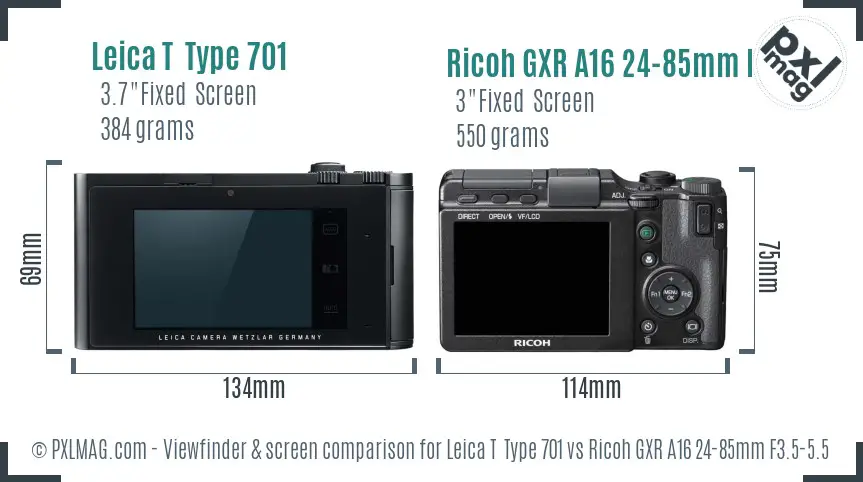 Leica T  Type 701 vs Ricoh GXR A16 24-85mm F3.5-5.5 Screen and Viewfinder comparison